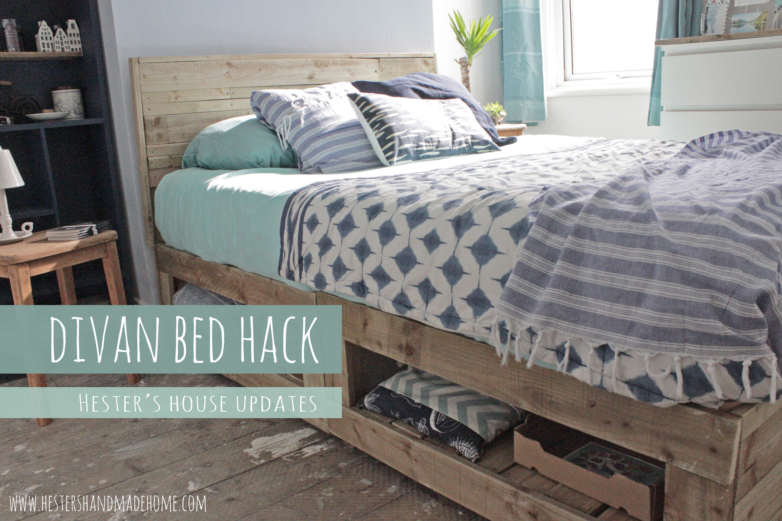Divan bed with wooden headboard outlet